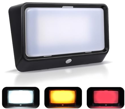 acegoo Campervan Exterior Porch Light Awning Light with 3 Lighting Modes (1800K, 6500K, Red) Nano Waterproof White Base IP65, Ideal for Boat Cabin Truck Motorhome RV, Black (1 Pack)