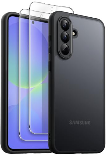JETech 3 in 1 Matte Case for Samsung Galaxy A36, Black | 2 Tempered Glass Screen Protectors, Camera Lens Protection, Translucent Frosted Phone Cover