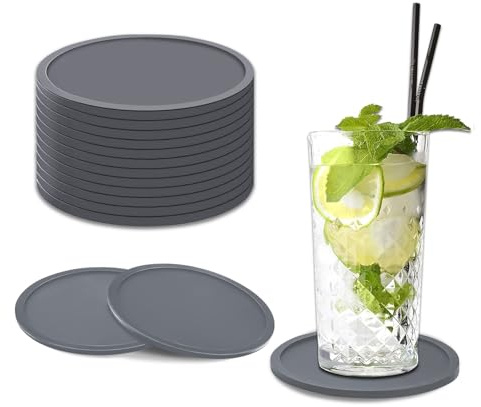 20 Set LAINIKE Silikon Untersetzer Rund für Gläser Silikon Untersetzer Gläser rund rutschfest Glasuntersetze Hitzebeständiger für Tassen Tisch Bar Getränke(grau)