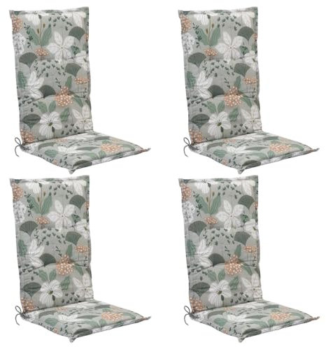 Home4You 4er Set Hochlehner-Stuhlauflagen in Grün, Weiß & Pfirsich – Gartenstuhlauflage 120 x 50 x 6 cm – Polyester & Baumwolle – Mit seitlichen Bindekordeln – Gefertigt in Deutschland