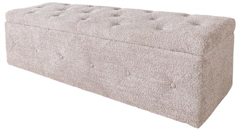 Bettbank EXTRAVAGANCIA - 140cm - champagner greige - Bouclé Stauraum | montiert geliefert, hohe Belastbarkeit, hoher Komfort, pflegeleicht, Ziersteppung, Landhausstil, Chesterfield Design