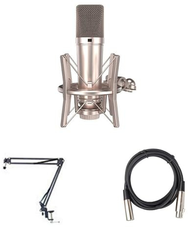 Qukaim Microfono professionale a condensatore a diaframma largo 48 V per canto e live streaming, ad alte prestazioni o cattura, qualità studio, connessione XLR
