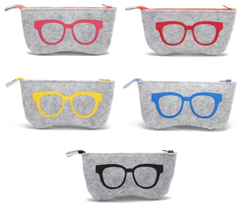 JEYORZY 5 Stücke Brillentasche, Sonnenbrillen Tasche,Tragbare Reisebrillenetui, Brillenetuis, Tragbaren Filz Mäppchen, Weiche Filz Reißverschluss Brillen Tasche, Schlanke Brillenetuis, für Brillen