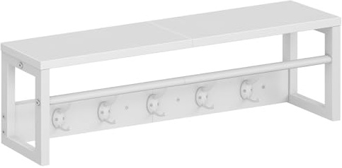 HOOBRO Portemanteaux Mural, Étagère de Rangement Suspendue avec Barre et 5 Crochets, Ranger Parapluie, Chapeau et écharpe, pour entrée, Couloir, Salon et Chambre, Blanc EWT78YM01