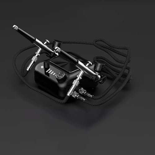 LeTkingok Kit Mini Compresseur Aérographe avec Pistolets Doubles 0,3MM/0,5MM, Pistolet Pulvérisateur Portable pour Tatouage, Peinture de Maquettes, Meubles, Maquillage