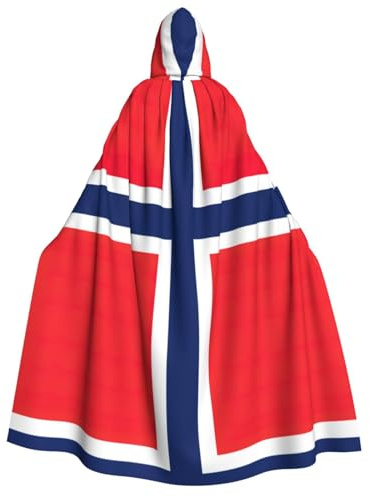 Cwyhdudoh norsk flagga tryck vuxen mantel med huva 190 cm kostym halloween jul karneval rollspel tema