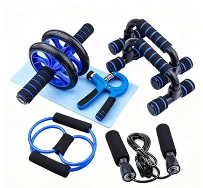 8-in-1 Ab Roller Wheel Workout Set – Home Gym Fitness Kit with Push-Up Bars, Resistance Band, Jump Rope, Hand Gripper, Knee Pad & Carry Bag – Core & Full Body Training Equipment for Men & Women