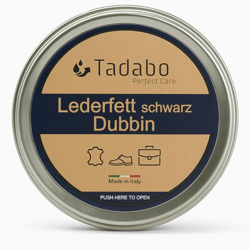 Tadabo Lederfett – Farblos & Schwarz – Premium Lederpflege mit Mandelöl | Made in Italy | Schuhfett, Juchtenfett, Lederbalsam & Imprägnierung für Schuhe, Taschen, Autositze & Möbel (schwarz, 100 ml)