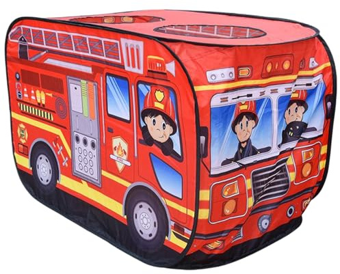 NASSMOSSE Kinder-Spielzelt, aufklappbar, in Fahrzeugform, Kinder-Spielzelt mit aufklappbarer Tür und Öffnung nach Oben, Auto-Kleinkind-Spielhaus mit Drahtrahmen für Mädchen und Jungen (Feuerwehrauto)