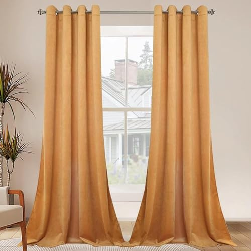 IFYOUXIMINIG Super Soft Luxury Velvet Curtains 2 Panels Light Blocking Thermal Insulating Window Drapes Privacy Grommet Blackout Curtains For Bedroom/Sliding Glass Door,Yellow,W 29 xL 45