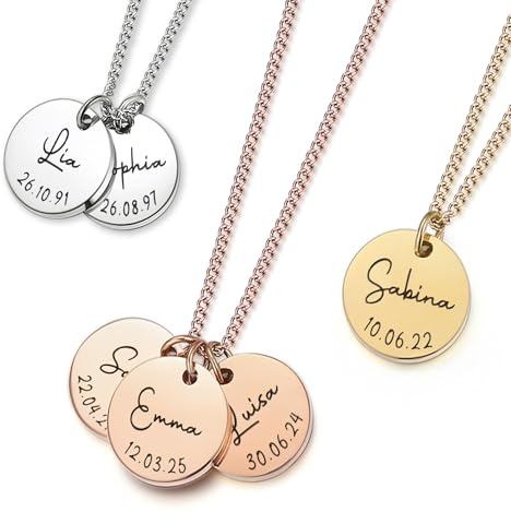 The Magical touch Personalisierte Kette mit Gravur – Namenskette Damen für Mama mit Kindernamen, Familienkette, Buchstabenkette | Halskette mit Namen aus Edelstahl – Gold, Silber, Roségold