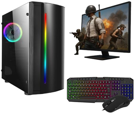 Gaming PC – Intel Core i5, GT 710 2GB Graphics, 16GB RAM, 1TB HDD + 128GB SSD, Windows 11 Pro, 22 Monitor, Keyboard, Mouse – High-Performance Gaming PC Bundle (CIT Beam Black)