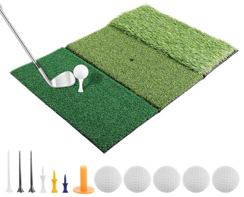 WeeGoo 3 in 1 Golf Hitting Mats, 60×40 cm Tri-Turf Practice Mat | Foldable, Golf Training Pad with Non-Slip Base Tees and Balls, for Indoor Outdoor
