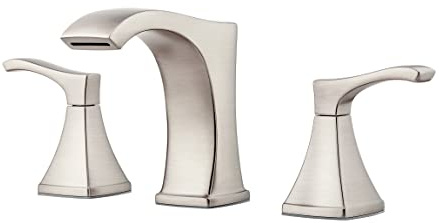 Pfister Venturi 8 in Widespread 3 Hole Bathroom Sink Faucet with Push & Seal Drain, Spot Defense Brushed Nickel Finish, 2 Handle Vanity Faucet for Sink LF049VNGS