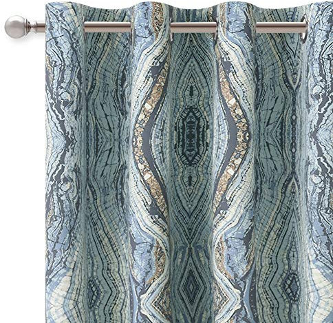 KGORGE Verdunkelungsvorhänge für Schlafzimmer mit Baumstreifen-Muster für Heimdekoration, wärmeisolierte Druck-Ösenvorhang, 132,1 x 213,4 cm Länge, blau, 2 Stück