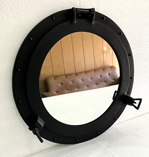 Nautical Collection Store Miroir Hublot Fenêtre Aluminium Noir Hublot 15 Tenture Murale Nautique Décor À La Maison
