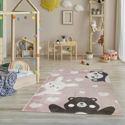 Jimri Alfombra para habitación Infantil, Alfombra para habitación Infantil, Alfombra Infantil, Alfombra Infantil, niña, Oso, Conejo, Panda, corazón, Rosa Claro, tamaño: 80 x 150 cm