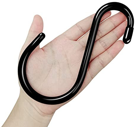 DINGEE 12 Pack Heavy Duty Vinyl Coated S Hooks - 6 Inch Non-Slip 7mm Thickness for Hanging Plants, Sturdy Metal Black for Closet, Bird Feeders, Kitchen, Tools, Bikes
