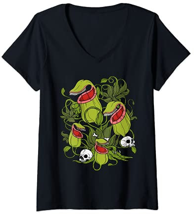 Mujer Planta jarro del norte Sarracenia Plantas carnívoras Camiseta Cuello V