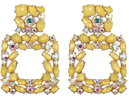 EVER FAITH Boucles d'oreilles Cristal Autrichien Strass Pendentif Carré Géométriques Jaune