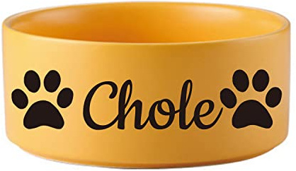 JMIPET Ciotola per cani in ceramica personalizzata, gialla, antiscivolo, personalizzabile