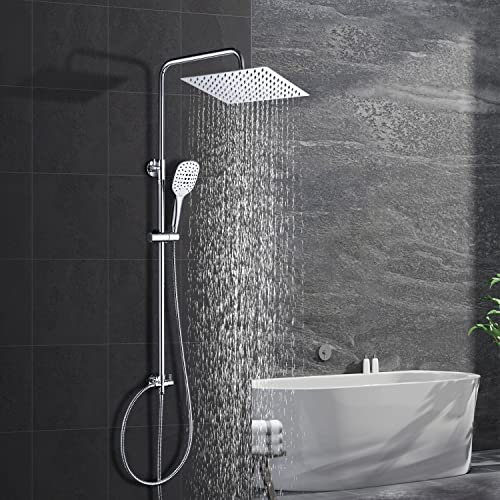 Görbach Colonna Doccia idromassaggio Doccia Soffione Colonna Set Doccia Senza Miscelatore con Doccia a Pioggia e Doccetta (30 * 30 Quadrato)