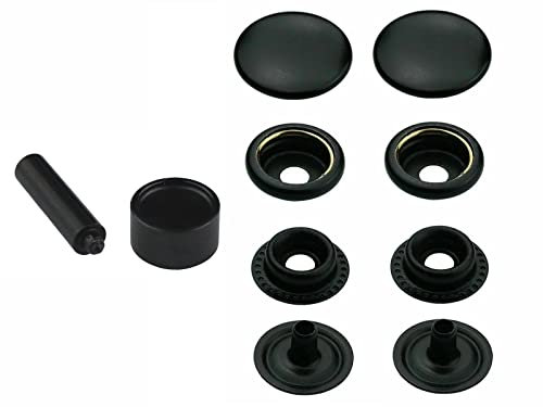 Ringfeder Druckknöpfe + Einschlagstempel, Snaps Buttons Metallknöpfe rostfreie Knöpfe Ringfederverschluss (50 Stück - 15 mm)