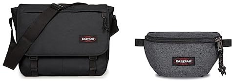 EASTPAK Delegate Umhängetasche, 39 cm, 20 L, Schwarz (Black) & Springer Gürteltasche, 23 cm, 2 L, Black Denim (Grau)