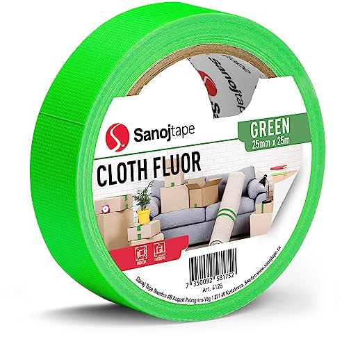 Sanojtape Cinta de Tela Fluorescente 25mm x 25m Cinta Decorativa para Manualidades de Color Verde Fosforito