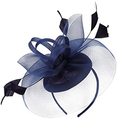 Fascinator Hut Damen Kopfschmuck Hochzeit Hüte Hat Clip Schleier Stirnband Tea Party Mesh Kopfbedeckung Frauen Pillbox Hut Haarschmuck für Kirche Halloween Cocktail Club Marine