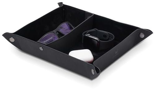 DONBOLSO Schlüssel-Organizer aus echtem Vintage-Leder – Edle Lederschale zur stilvollen Schlüsselaufbewahrung – Klassisches Design für Flur, Schreibtisch oder Eingang – Schwarz