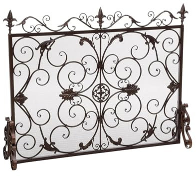 Funkenschutz Kaminschirm, schwarzes Elegantes Blumenmuster, Kaminschirm for den Innenbereich Kaminzubehör