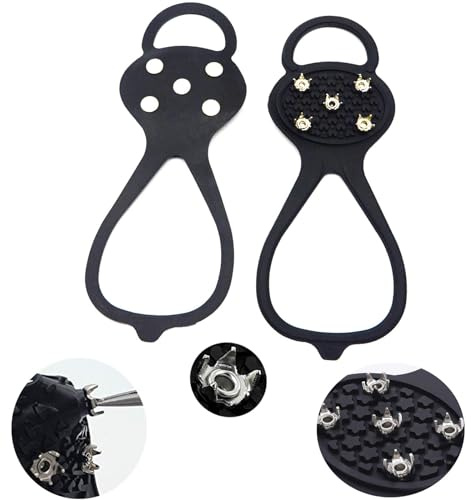 2 Pcs Spikes für Schuhe, Eisklampen Traktionsklampen Outdoor Anti-Rutsch mit 5-Krallen Ausrüstung Greifer Schneegriffe Kleets für Stiefel Schuhe Wandern Eisfischen Joggen Klettern Wandern, Schwarz