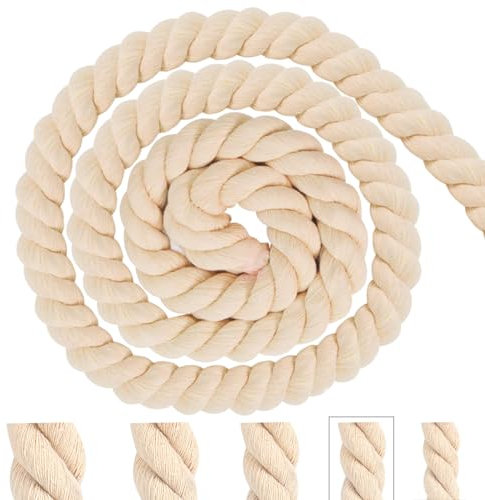 Pyroclasia Cordón de algodón de macramé, hilo de 10 mm, 5 m, cuerda de rocío beige, cuerda de algodón, cordón grueso, cordón de algodón para decoración, manualidades, jardinería, embalaje de regalos