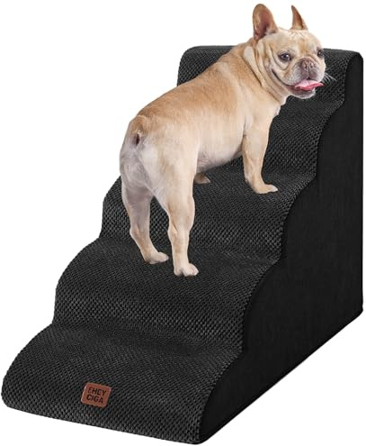 EHEYCIGA Hundetreppe für Kleine Hunde 57 cm Hoch, 5 Stufen, Schwarz | Gelenkschonende Haustiertreppe für Sofa & Bett, Hochdichter Schaumstoff, Rutschfester Boden, Abnehmbarer & Waschbarer Bezug