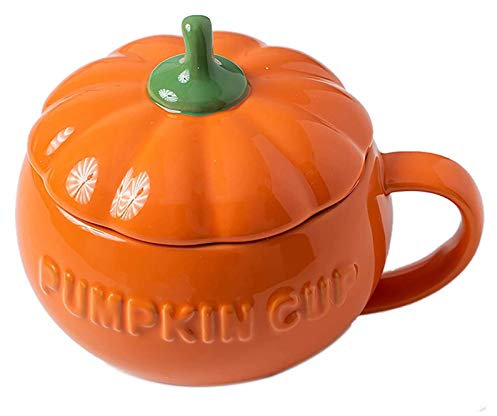 Taza de cerámica Tazas de café Taza de té Taza de Halloween, tazón de Sopa y Tazas de Cereales con Tapa Taza de cerámica Taza de Calabaza de Halloween Tazas Gigantes (300 ml)