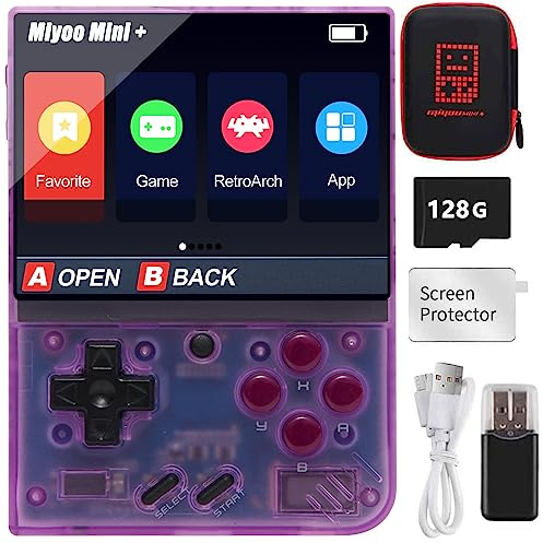 Console di gioco portatile per Miyoo Mini Plus con custodia di stoccaggio, 3,5 pollici portatile retrò video open source emulatore. Schede TF 128G integrate e oltre 15000 giochi, supporto WiFi