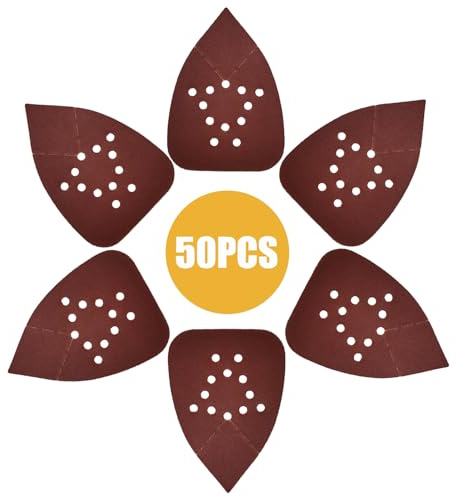 50 Stück Schleifpapier Dreieckschleifer, 120 Körnung 12-Loch Schleifpads Klett Schleifpapier Deltaschleifer Schleifblätter für Dreieckschleifer 135 x 95 mm