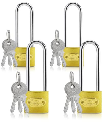 Vorhängeschloss mit Schlüssel, 32 mm, kleine Schlösser, langer Bügel, Vorhängeschlösser mit 4 gleichen Schlüsseln für Aufbewahrungseinheit, Schule, Fitnessstudio, Werkzeugkasten, Haspenaufbewahrung,