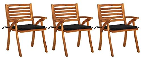 Homgoday Esszimmerstühle für den Garten, Esszimmerstühle mit Kissen, 3 Stück, aus massivem Akazienholz, Stühle für den Außenbereich, Gartenmöbel, Terrassenmöbel