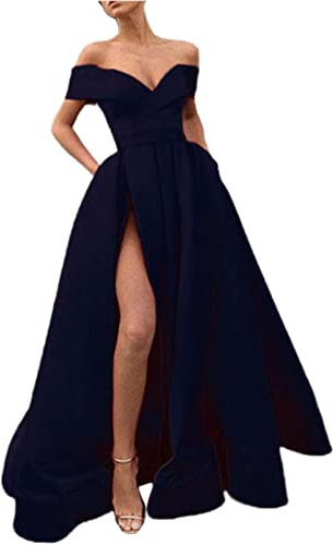 FGUUTYM Cocktailklänning svart långärmad balklänningar dam elegant nackhållare rygglös långa klänningar crisn satin spaghetti fest aftonklänning sidoslits bröllop semester klänningar röd klänning