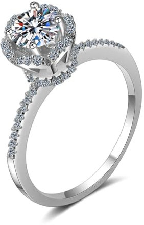 Ring Gold 750, Eheringe Frau 18K Weißgold 0.8ct Weiß Labor Geschaffener Diamant Mit 4 Zinken Silber für Geburtstag Größe 58 (18.5)