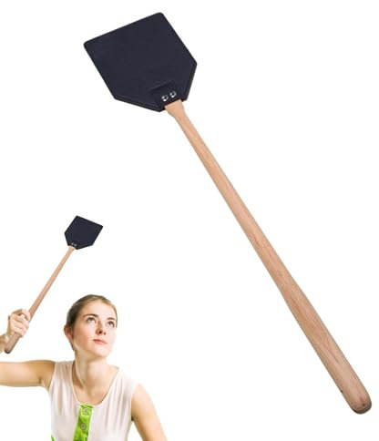Leder Fliegenklatsche - Heavy Duty Catcher Manuell mit Holzgriff | Langer Griff Fliegenklatsche | Manuelle Mückenklatsche | Stabile Fliegenklatsche Leder Fliegenklatsche für Haus, Garten, Terrasse und