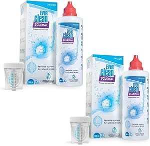 Ever Clean Scleral 2x300ml + 60 pastillas - Solución de Limpieza para Lentes Esclerales | Desinfección Total | Lubricación con Povidona | Sin Conservantes
