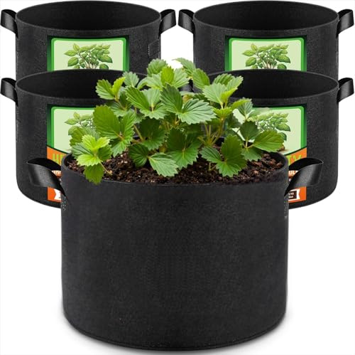 Pflanzsack, 5 Stück 38L Pflanzsäcke, Vliesstoff Pflanztasche, Stofftopf, Stofftöpfe, Wiederverwendbare Grow Bag mit Griff, Pflanztaschen für Blumen, Kartoffeln, Tomaten, Pflanzen, Gemüse, Obst