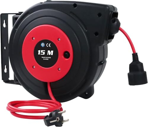 Dévidoir Mural de Câble Électrique Automatique, 15m + 2m, 2300W tambour automatique de câble, Rotation 180°,Pose suspendue Matériel de Montage Inclus Enrouleur Electrique Automatique avec Support