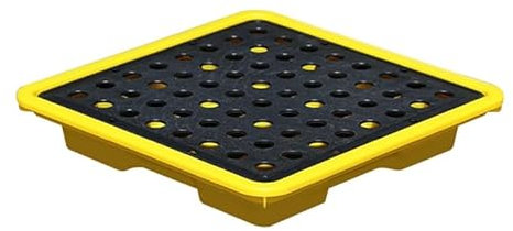 Bac de rétention modulaire, plateforme modulaire pour demi-fût, palette de rétention industrielle avec drain, plateau en polyéthylène et grille amovible pour rangement en garage (jaune, 2 pi