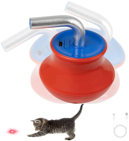 Pet Prime Interaktives Katzen Spielzeug, Steh-Auf-Lichtspielzeug für Katze, wiederaufladbarer Katzen-Licht mit 360° unregelmäßiger Drehung und Tumbler-Design, Rot & Robust, EIN-Knopf-Bedienung