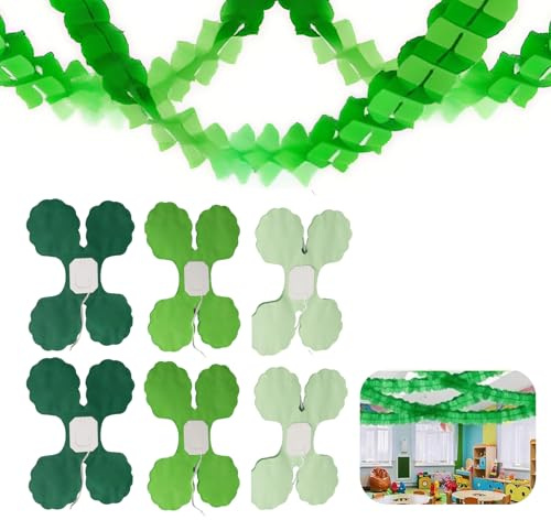 Party Dekoration Set, 6 pcs hängenden Garland vierblättrige Seidenpapier Blume,Wiederverwendbare Party-Streamer für Baby-Dusche, Hochzeit, Kinderzimmer, Brautparty, 3m Lang, Vielseitig und Flexibel