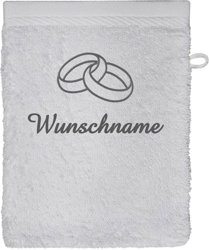 Schnoschi Waschlappen mit Namen, Text oder Motiv Bestickt, personalisiertes Handtuch, individueller Waschhandschuh, Lappen oder Gesichtstuch mit Initialen, 100% Baumwolle, 16 x 21 cm (Weiß)